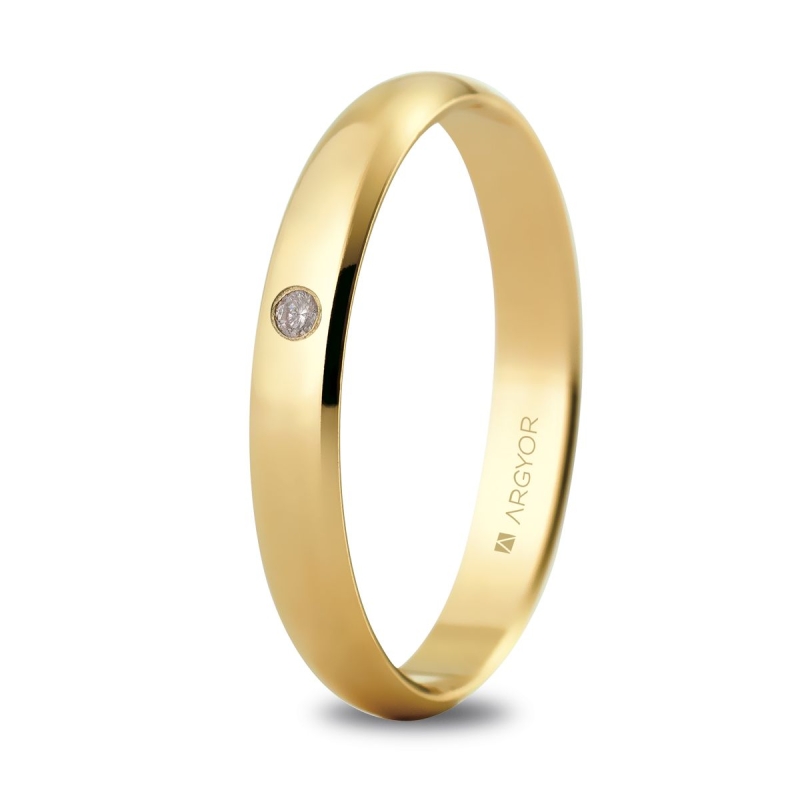 Alianza de boda clásica oro amarillo 9k con diamante 3 mm