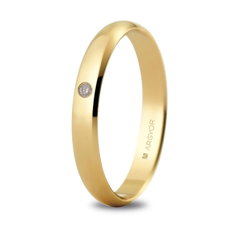 Alianza de boda clásica oro amarillo 9k con diamante 3 mm