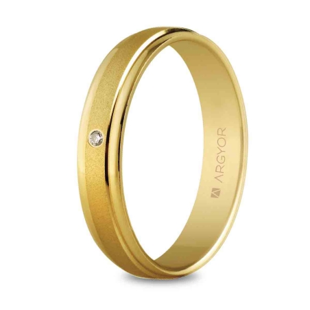 Alianza de boda oro amarillo 9k mate y brillo con diamante 4 mm