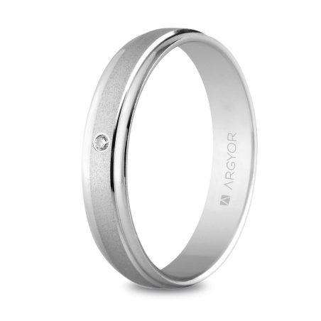 Alianza de boda oro blanco 9k mate y brillo con diamante 4 mm