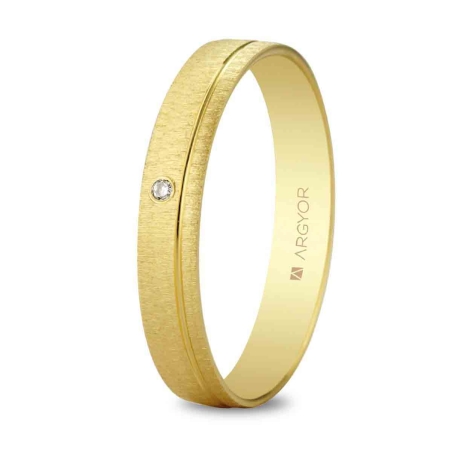 Alianza de boda oro amarillo 9k mate y brillo con diamante 3.5 mm