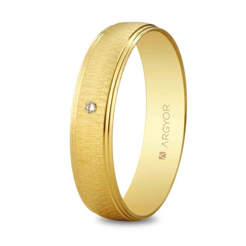 Alianza de boda oro amarillo 9k mate y brillo con diamante 4.5 mm