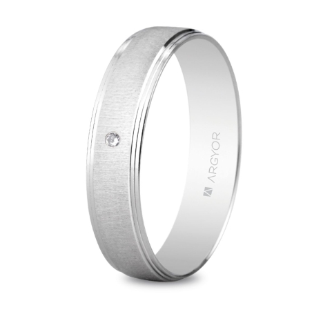 Alianza de boda oro blanco 9k rayado fino con diamante