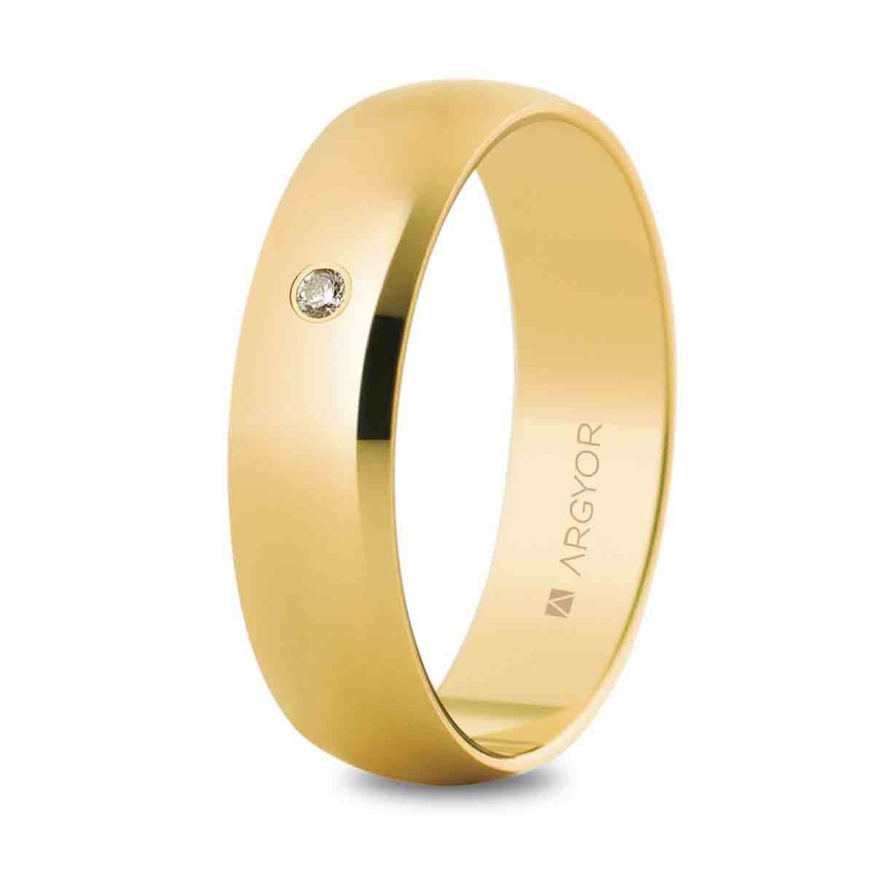 Alianza de boda clásica oro amarillo 9k con diamante 5 mm