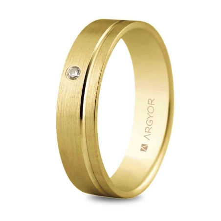 Alianza de boda oro amarillo 9k mate con diamante 5 mm