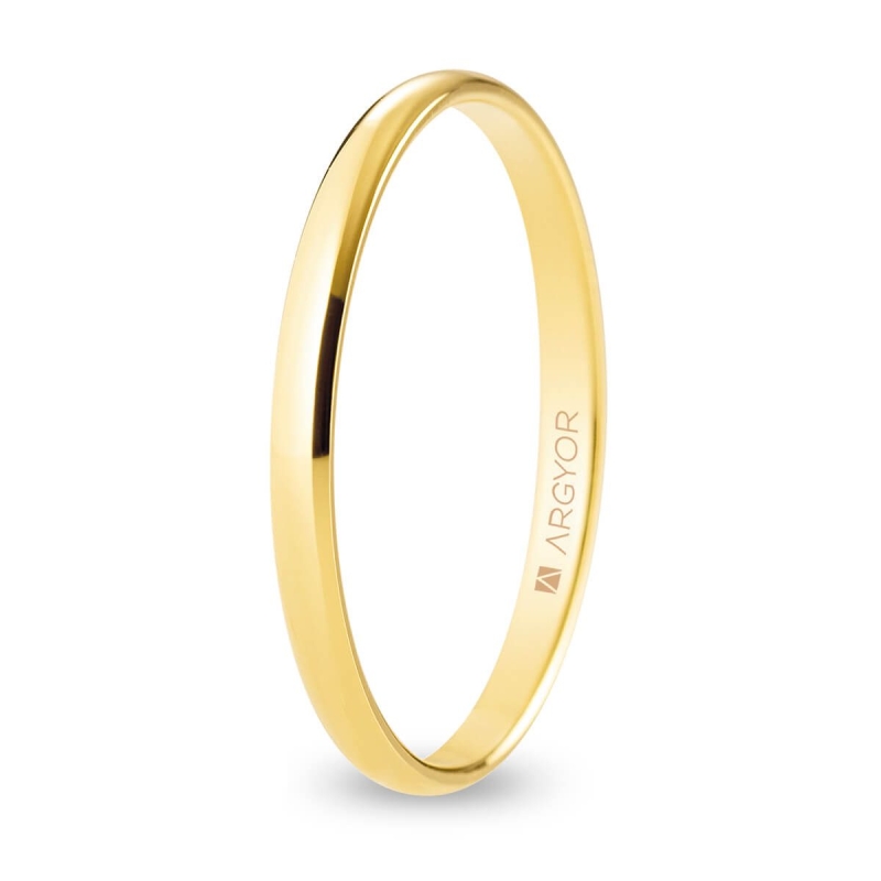 Alianza de boda media caña oro amarillo 18k acabado pulido 2 mm