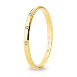 Alianza de boda oro amarillo 9k acabado pulido con tres diamantes 2 mm