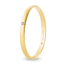 Alianza de boda oro amarillo 9k acabado hielo con diamante interior plano 2 mm
