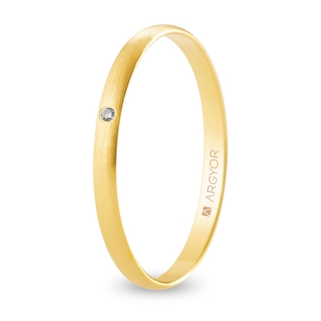 Alianza de boda oro amarillo 9k acabado satinado con diamante interior plano 2 mm