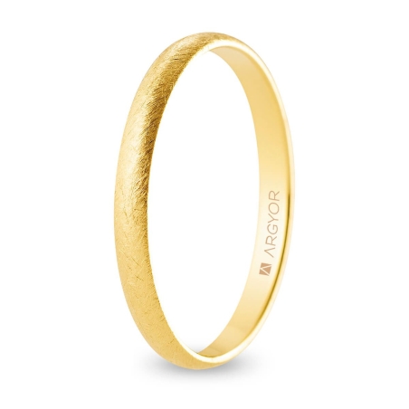 Alianza de boda media caña oro amarillo 9k acabado hielo 2.5mm