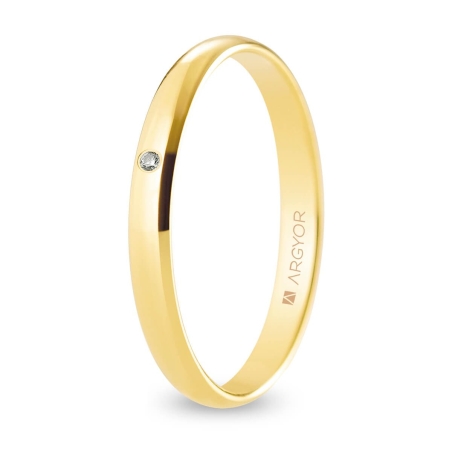Alianza de boda oro amarillo 9k acabado pulido con diamante 2.5 mm