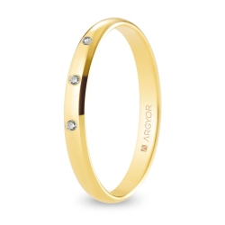 Alianza de boda oro amarillo 9k acabado pulido con tres diamantes 2.5 mm