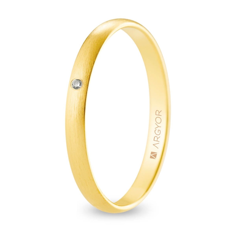 Alianza de boda oro amarillo 9k acabado satinado con diamante 2.5 mm