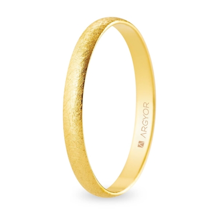 Alianza de boda media caña oro amarillo 18k acabado hielo interior plano 2.5 mm