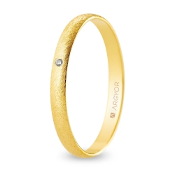 Alianza de boda oro amarillo 9k acabado hielo con diamante interior plano 2.5 mm