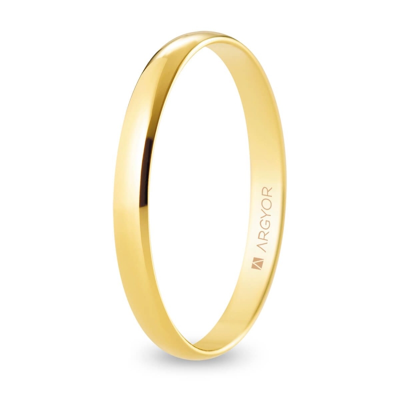 Alianza de boda media caña oro amarillo 18k acabado pulido 2.5 mm