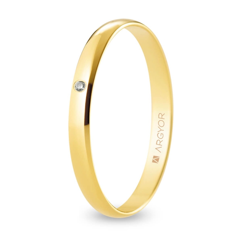 Alianza de boda oro amarillo 9k acabado pulido con diamante 2.5 mm