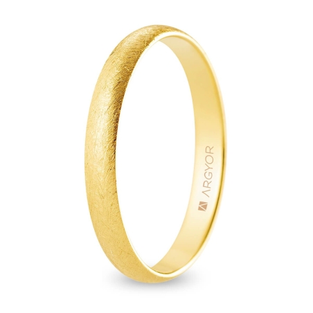 Alianza de boda media caña oro amarillo 9k acabado hielo 3mm