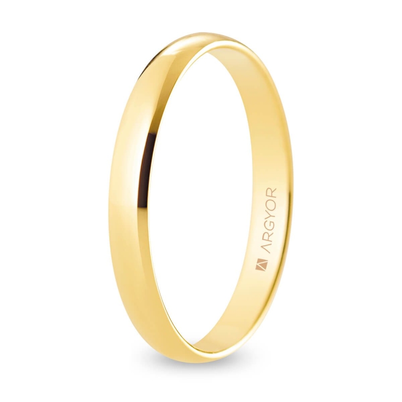 Alianza de boda media caña oro amarillo 18k acabado pulido 3 mm