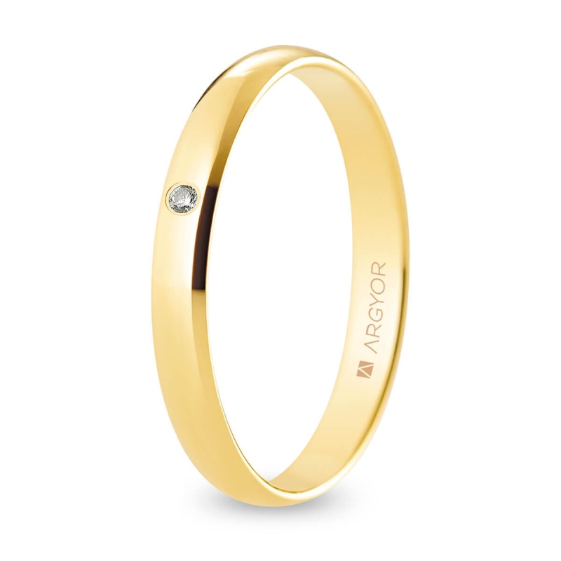 Alianza de boda oro amarillo 9k acabado pulido con diamante 3 mm