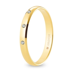 Alianza de boda oro amarillo 9k acabado pulido con tres diamantes 3 mm