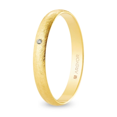 Alianza de boda oro amarillo 9k acabado hielo con diamante interior plano 3 mm