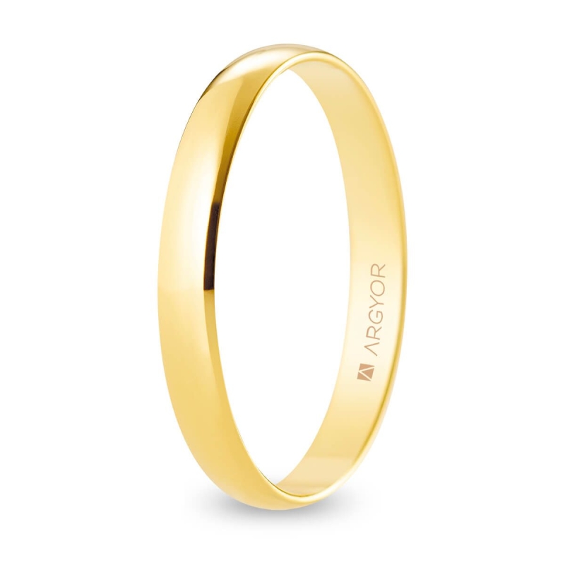 Alianza de boda media caña oro amarillo 9k acabado pulido interior plano 3mm