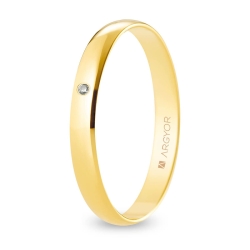 Alianza de boda oro amarillo 9k acabado pulido con diamante interior plano 3 mm