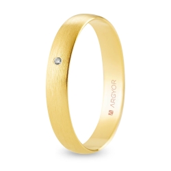 Alianza de boda oro amarillo 9k acabado satinado con diamante interior plano 3 mm