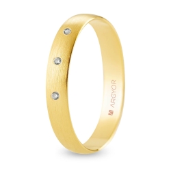 Alianza de boda oro amarillo 9k acabado satinado con tres diamantes interior plano 3 mm
