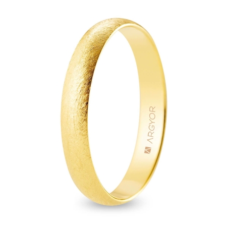 Alianza de boda media caña oro amarillo 18k acabado hielo 3.5 mm