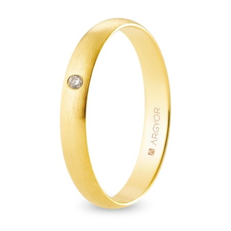 Alianza de boda oro amarillo 9k acabado satinado con diamante 3.5 mm