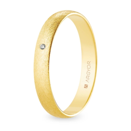 Alianza de boda oro amarillo 9k acabado hielo con diamante interior plano 3.5 mm