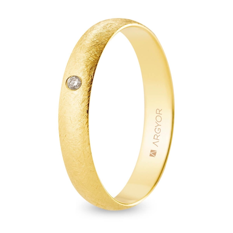 Alianza de boda oro amarillo 9k acabado hielo con diamante 4 mm