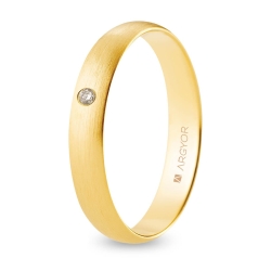 Alianza de boda oro amarillo 9k acabado satinado con diamante 4 mm