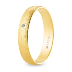 Alianza de boda oro amarillo 9k acabado hielo con diamante interior plano 4 mm