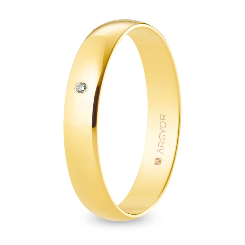 Alianza de boda oro amarillo 9k acabado pulido con diamante interior plano 4 mm
