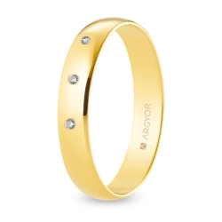 Alianza de boda oro amarillo 9k acabado pulido con tres diamantes interior plano 4 mm