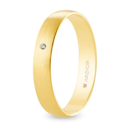 Alianza de boda oro amarillo 9k acabado satinado con diamante interior plano 4 mm