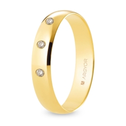 Alianza de boda oro amarillo 9k acabado pulido con tres diamantes 4.5 mm