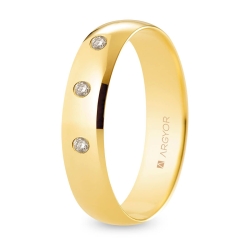 Alianza de boda oro amarillo 9k acabado pulido con tres diamantes 5 mm