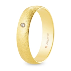 Alianza de boda oro amarillo 9k acabado hielo con diamante interior plano 5 mm
