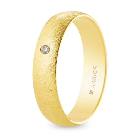 Alianza de boda oro amarillo 9k acabado hielo con diamante interior plano 5 mm