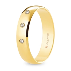 Alianza de boda oro amarillo 9k acabado pulido con tres diamantes interior plano 5 mm