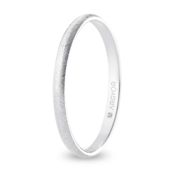 Alianza de boda media caña oro blanco 18k acabado hielo 2 mm