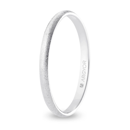 Alianza de boda media caña oro blanco 18k acabado hielo 2 mm