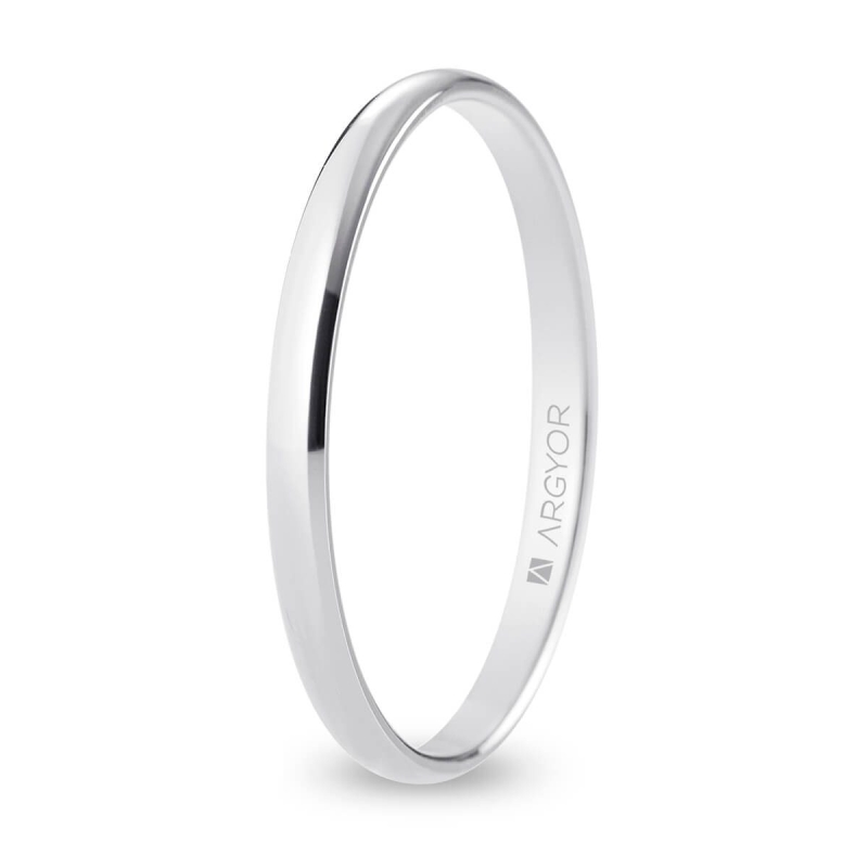 Alianza de boda media caña oro blanco 18k acabado pulido 2 mm