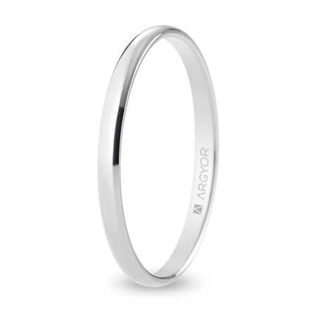 Alianza de boda media caña oro blanco 18k acabado pulido 2 mm