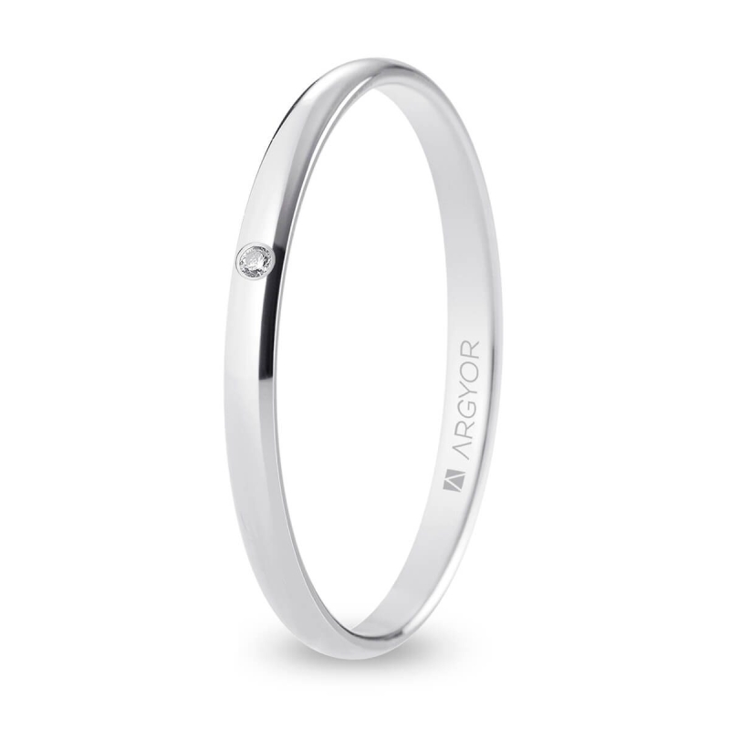 Alianza de boda oro blanco 9k acabado pulido con diamante 2 mm
