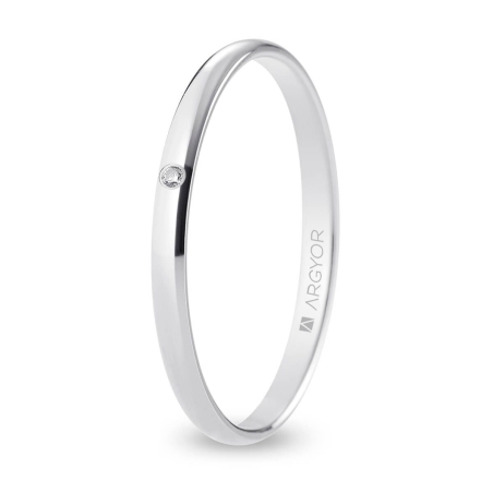 Alianza de boda oro blanco 9k acabado pulido con diamante 2 mm